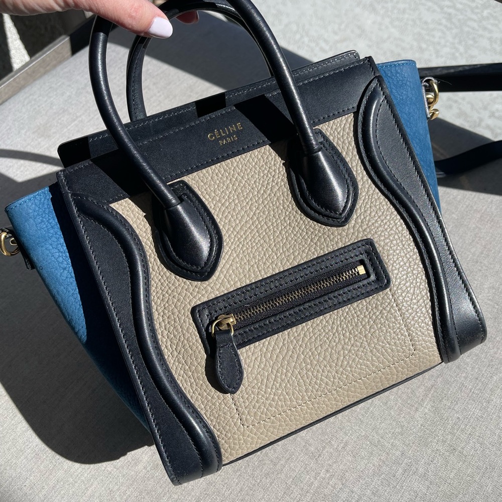 CELINE Micro Tricolor Luggage Tote Handbag